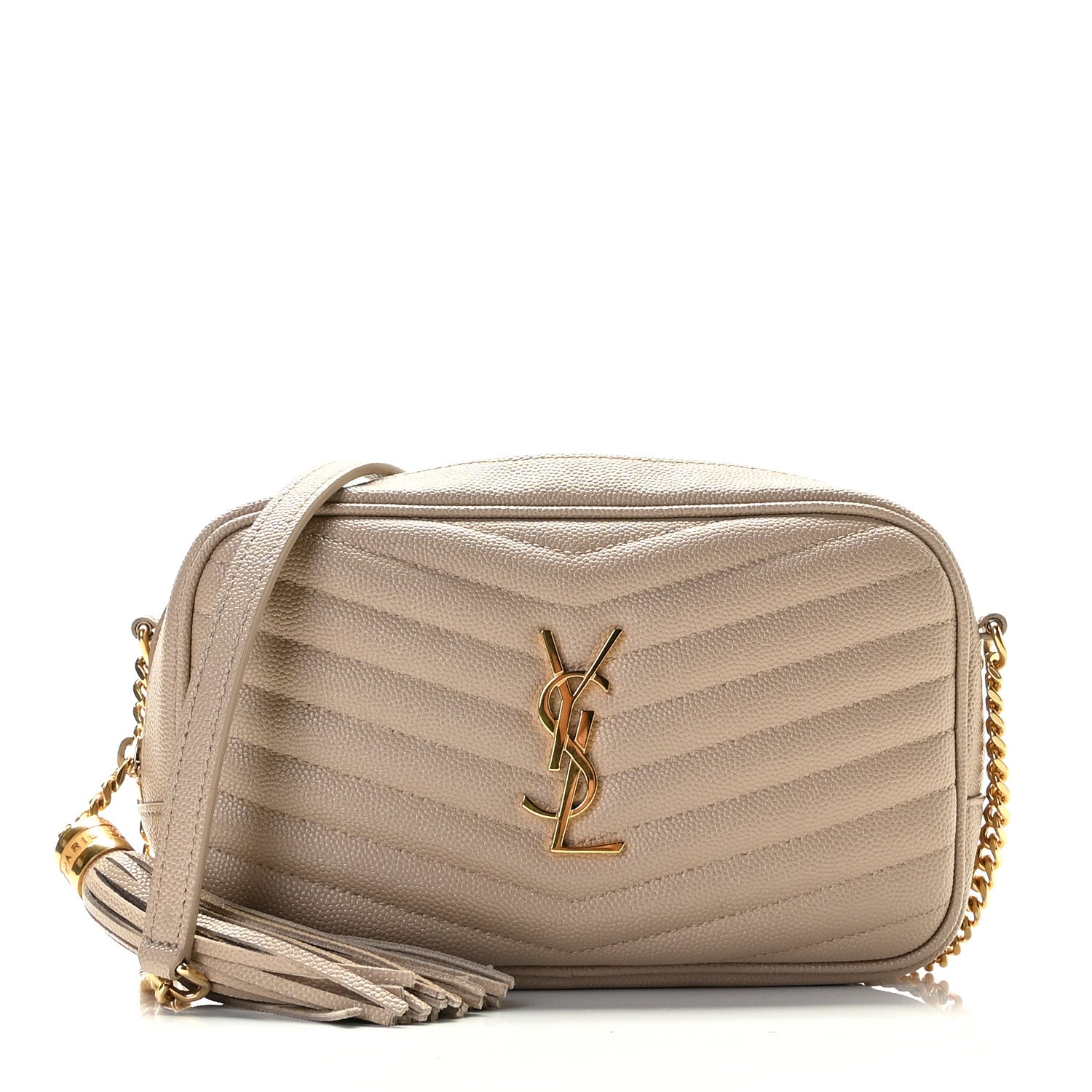 Saint Laurent Grain De Poudre Matelasse Monogram Mini Lou Camera Bag Dark Beige 1 of 11