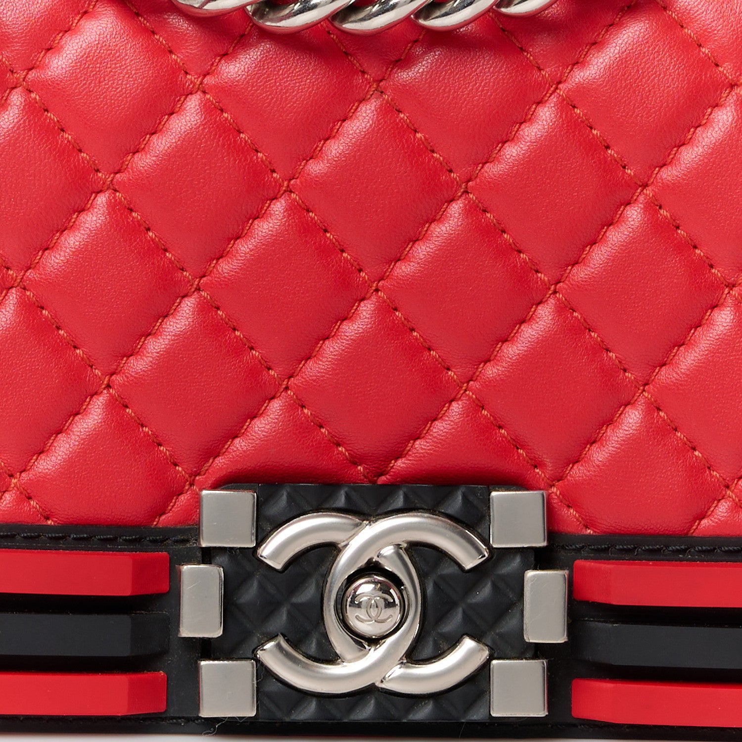 Chanel Lambskin Rubber Quilted Small Two Tone Boy Flap Red Black 8 of 12