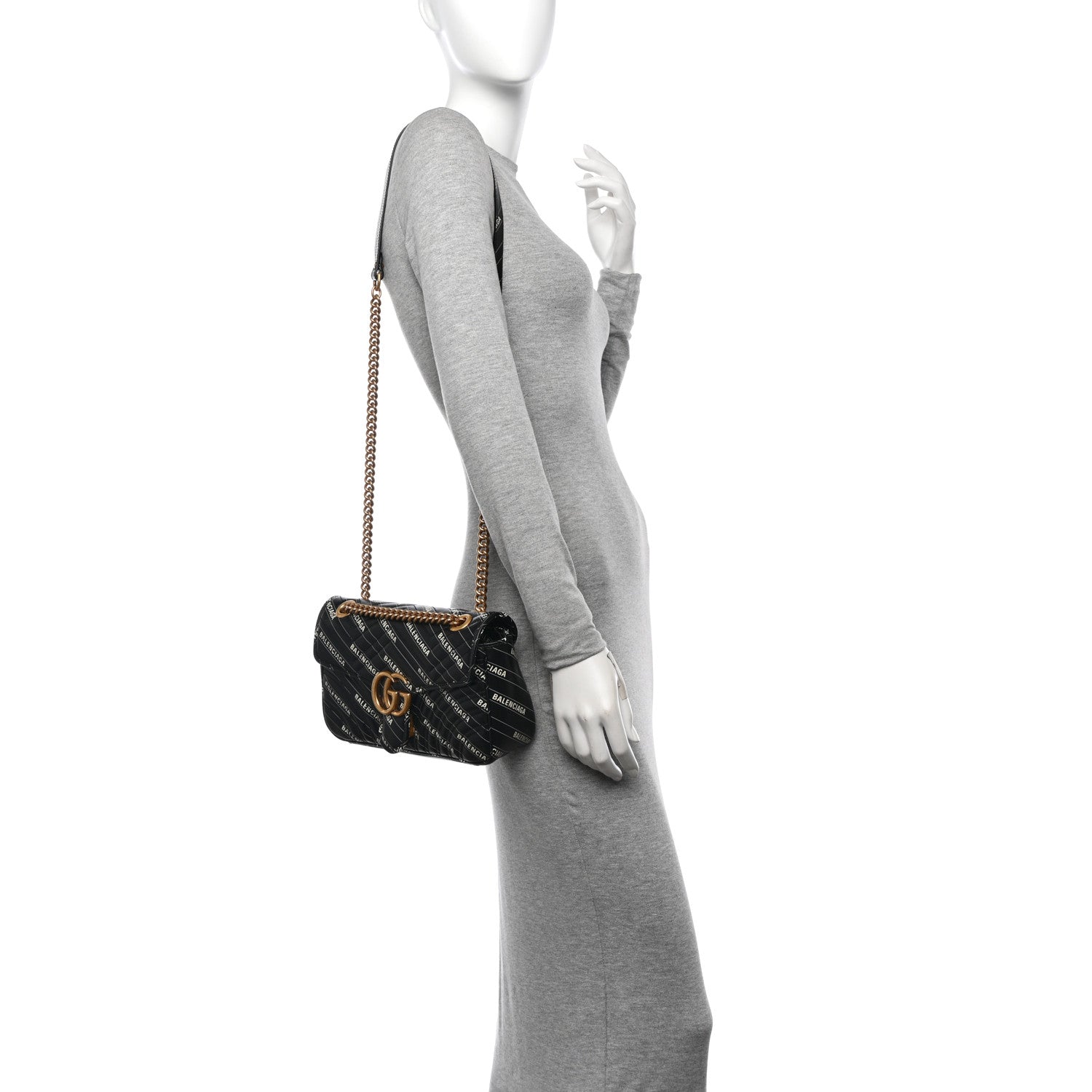 Gucci X BALENCIAGA Calfskin Matelasse Logo Print Small GG Marmont Shoulder Bag Black 2 of 10