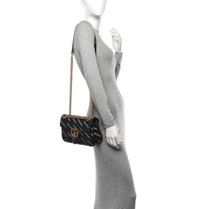 Gucci X BALENCIAGA Calfskin Matelasse Logo Print Small GG Marmont Shoulder Bag Black 2 of 10