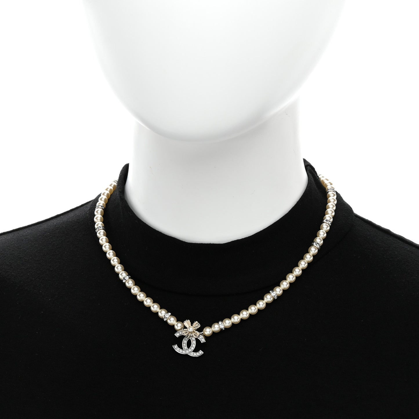 Pearl Crystal Chain CC Clover Necklace Gold Silver