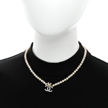Chanel Pearl Crystal Chain CC Clover Necklace Gold Silver 2 of 6