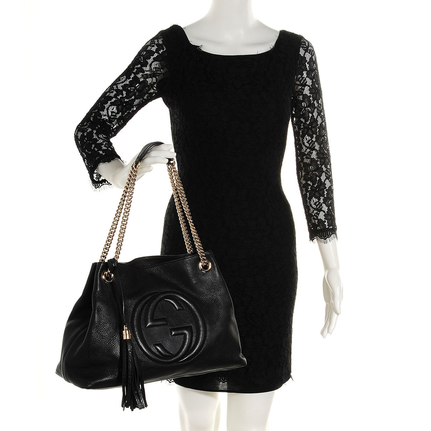 Pebbled Calfskin Medium Soho Chain Shoulder Bag Black