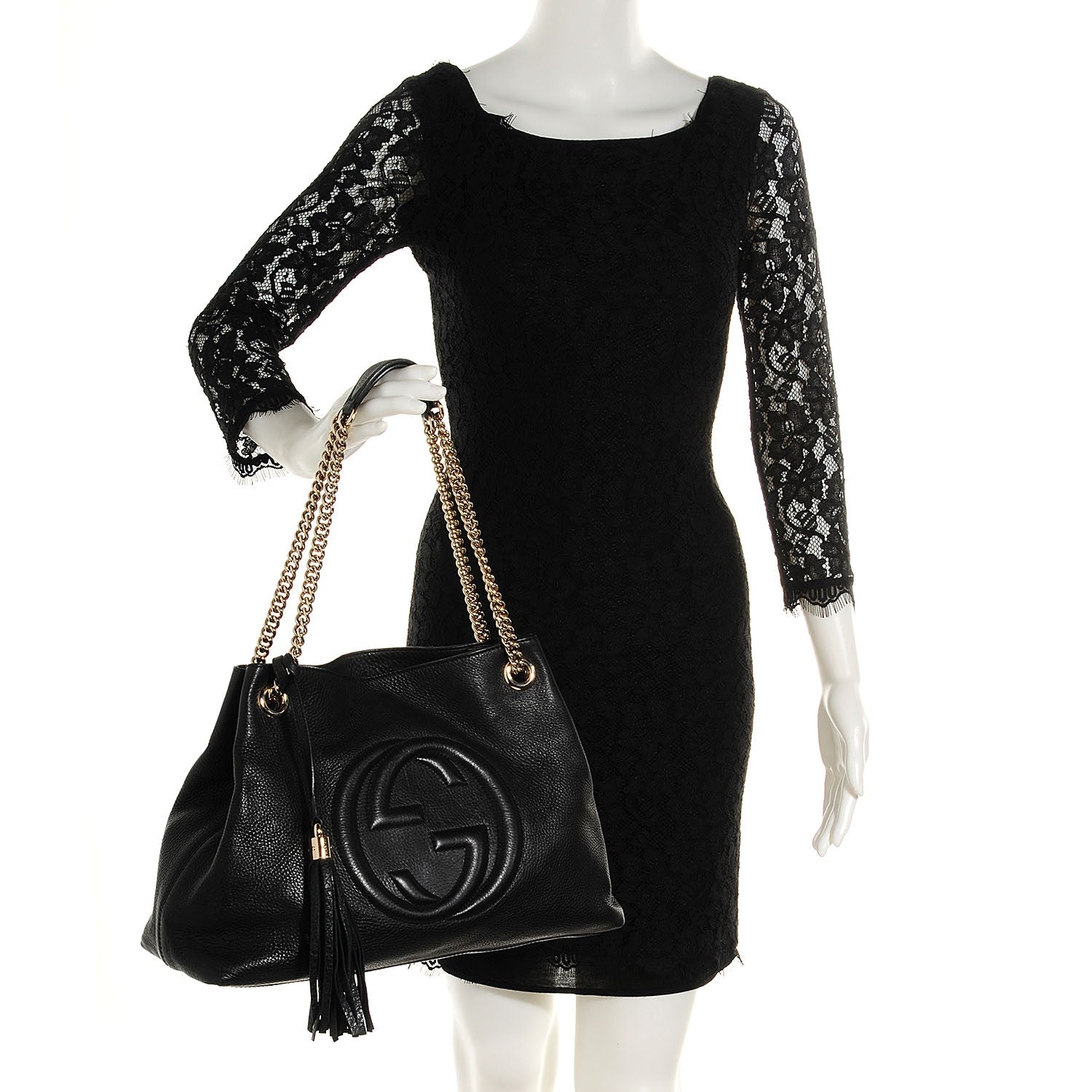 Gucci Pebbled Calfskin Medium Soho Chain Shoulder Bag Black 2 of 9