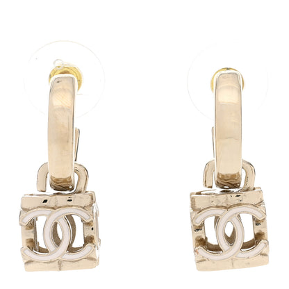 Chanel Enamel CC Cube Drop Earrings Gold White 1 of 6
