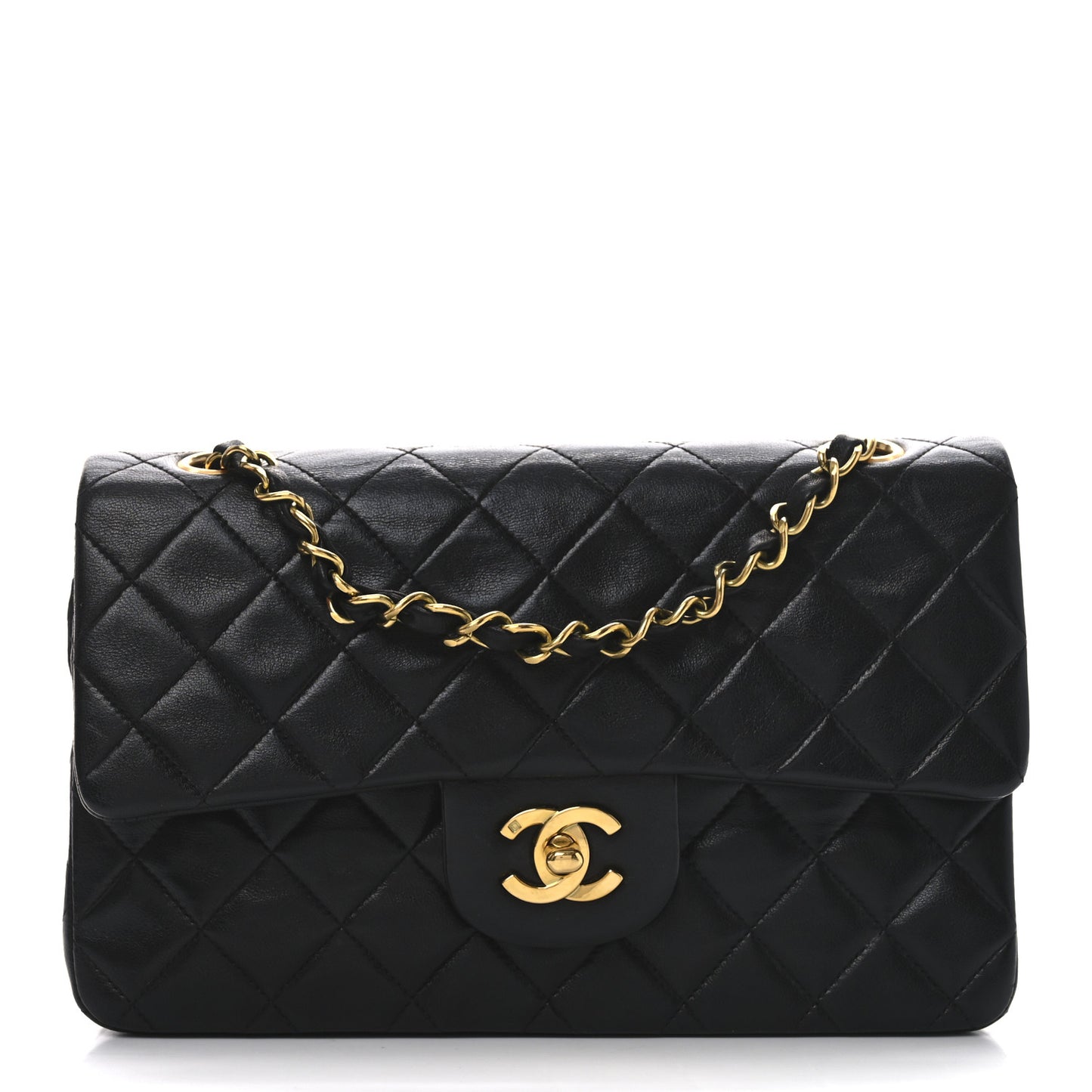 Lambskin Quilted Small Double Flap Black