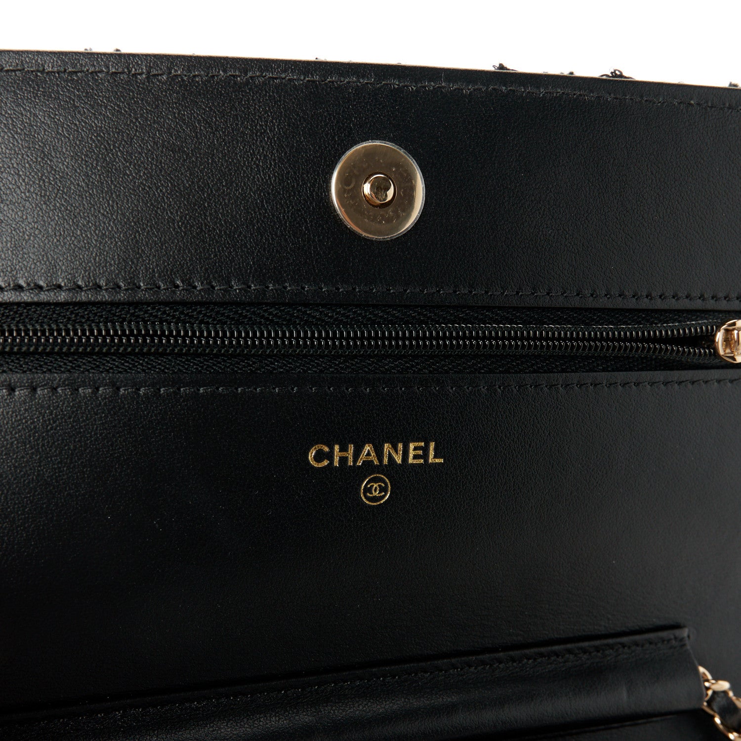 Chanel Tweed Quilted Wallet On Chain WOC Black Ecru White 6 of 12