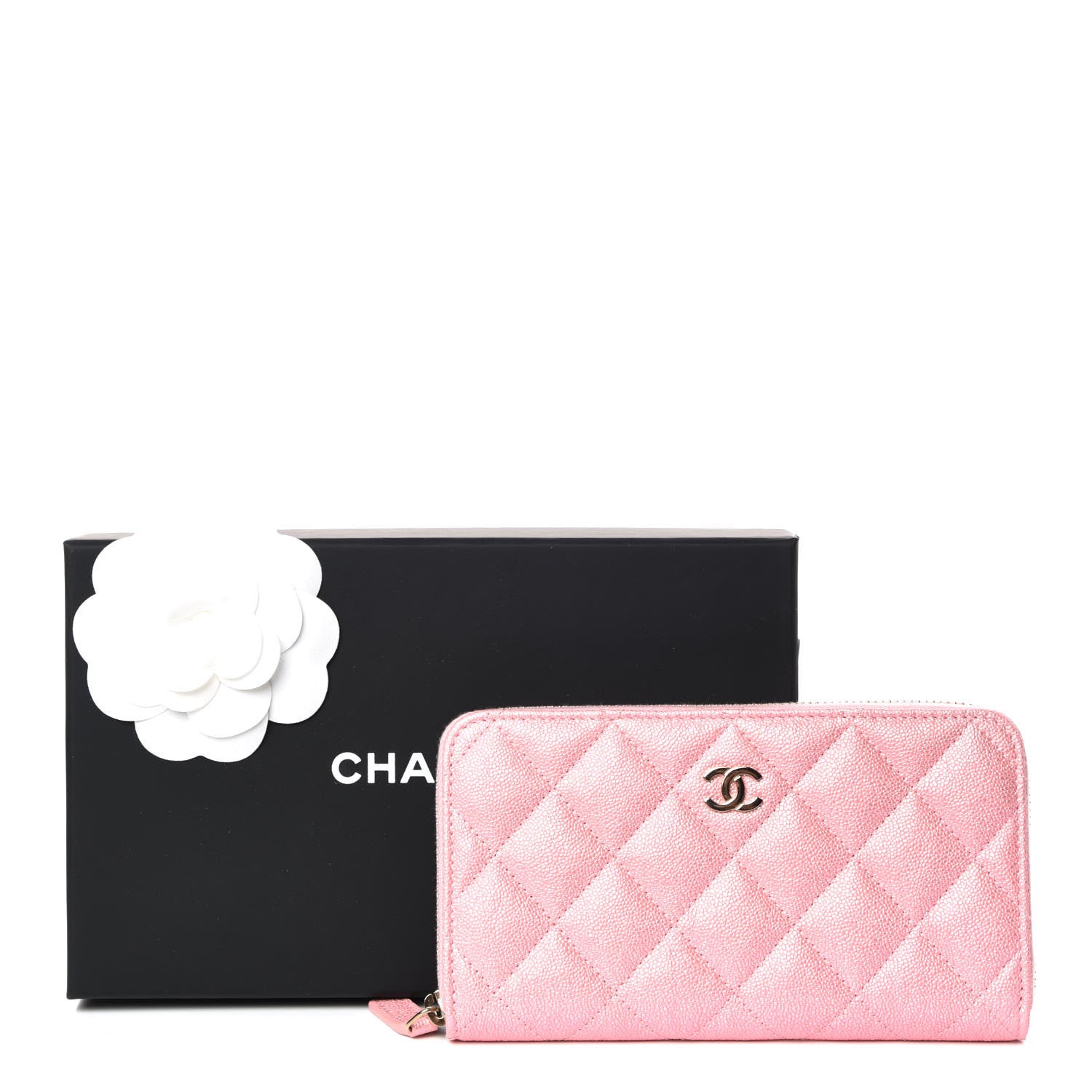 Chanel Iridescent Caviar Quilted Medium Zip Around Wallet Pink 9 of 9