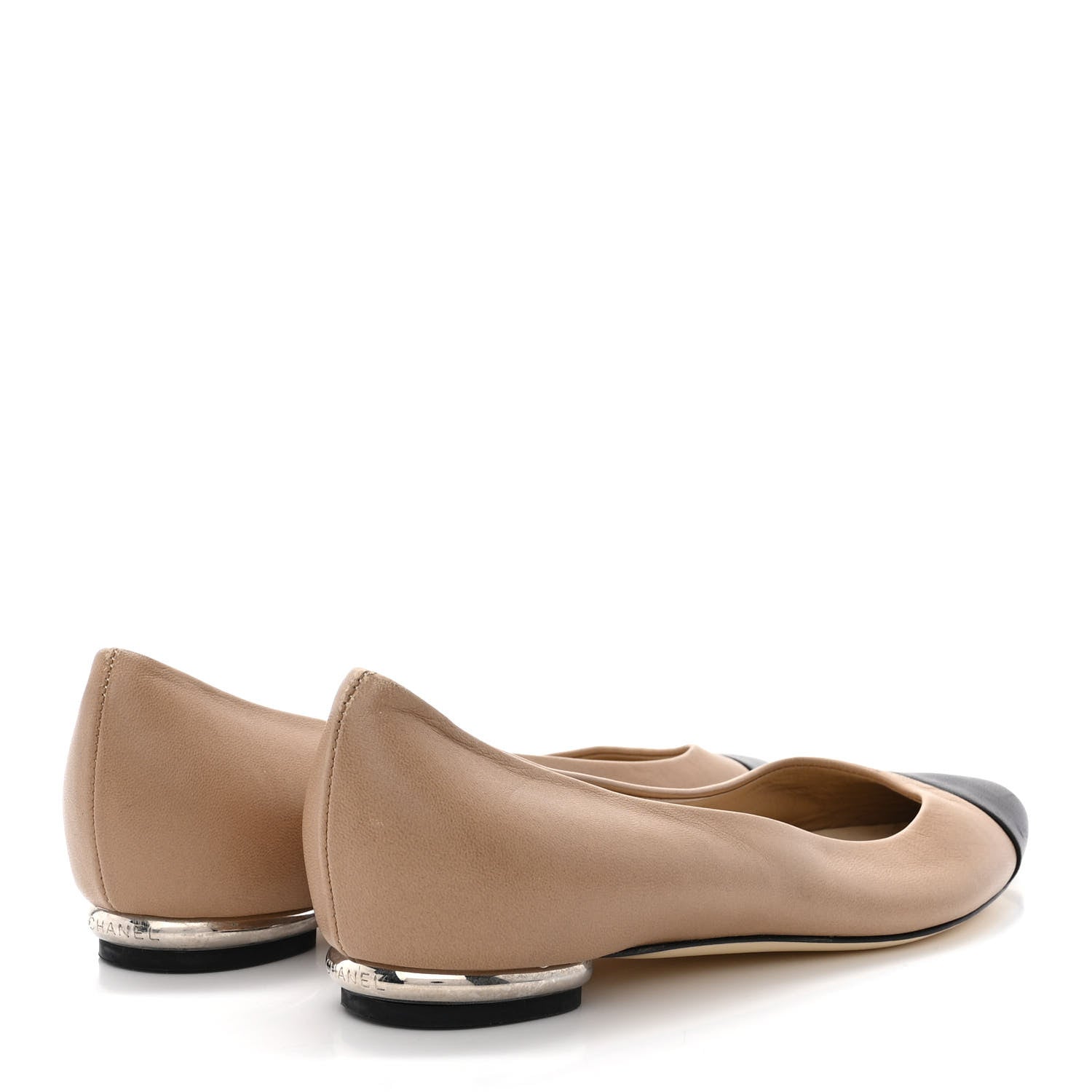 Chanel Lambskin Coco Line Pointed Toe Ballerina Flats 35.5 Beige Black 4 of 11