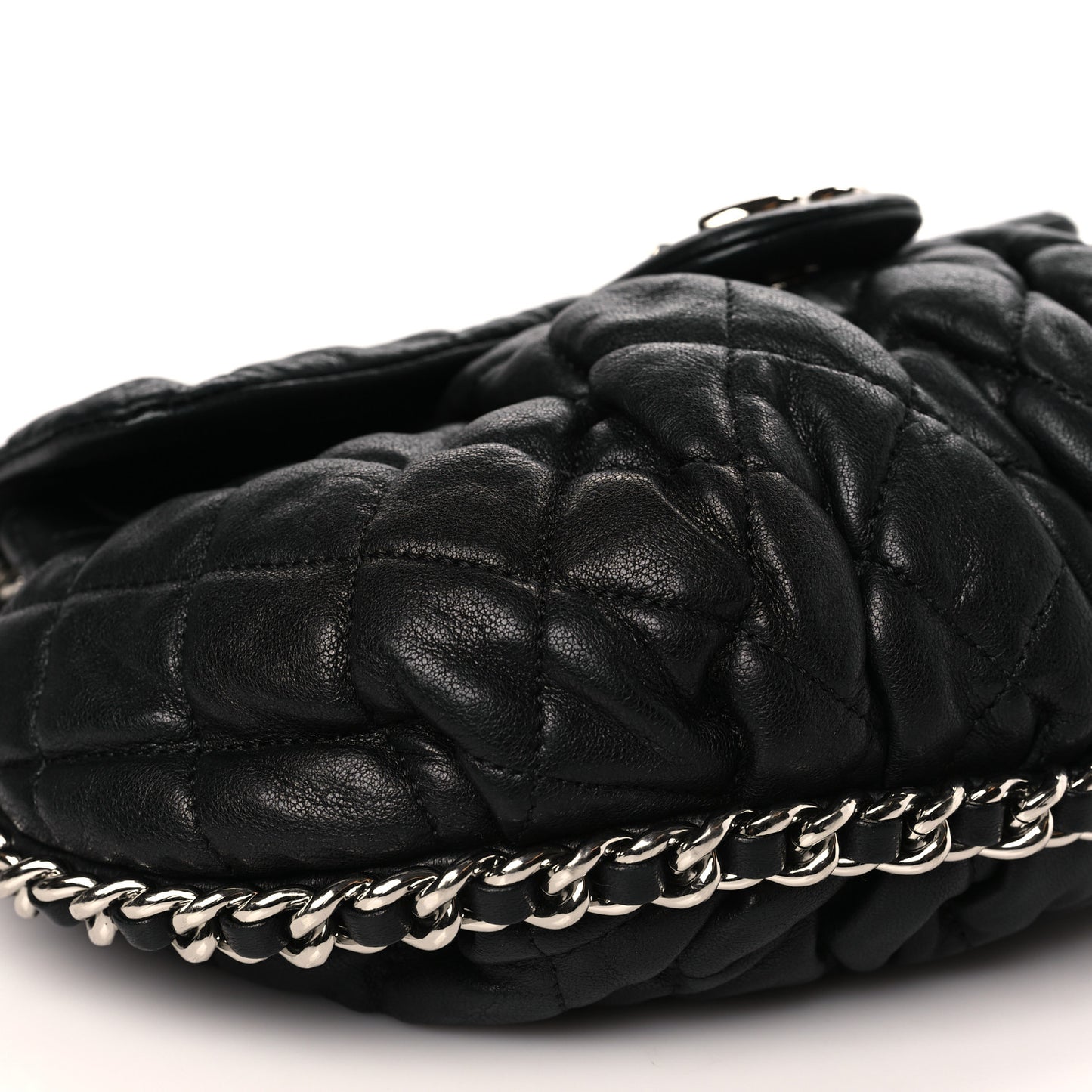 Washed Lambskin Quilted Chain Around Flap Black