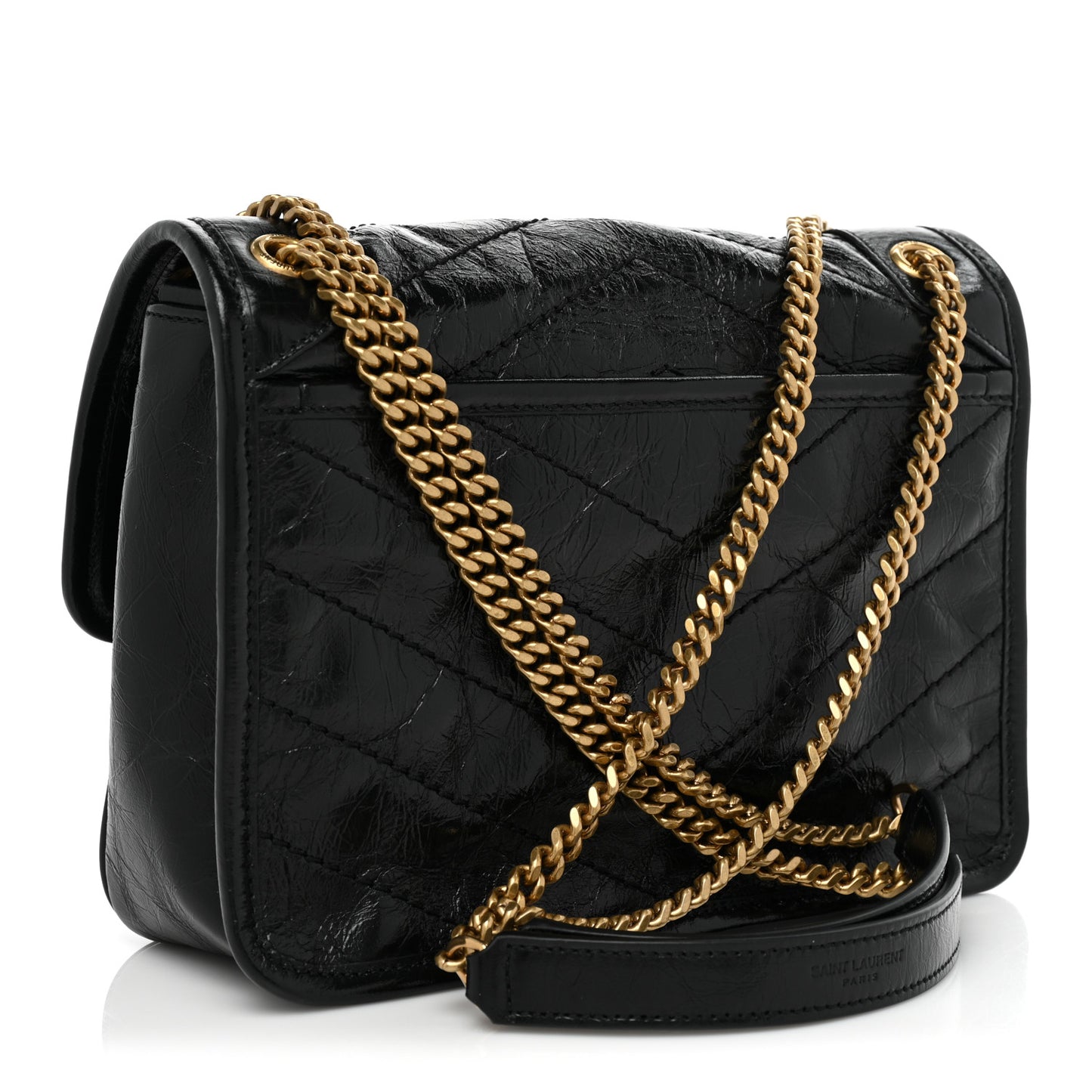 Crinkled Lambskin Matelasse Monogram Baby Niki Chain Satchel Black