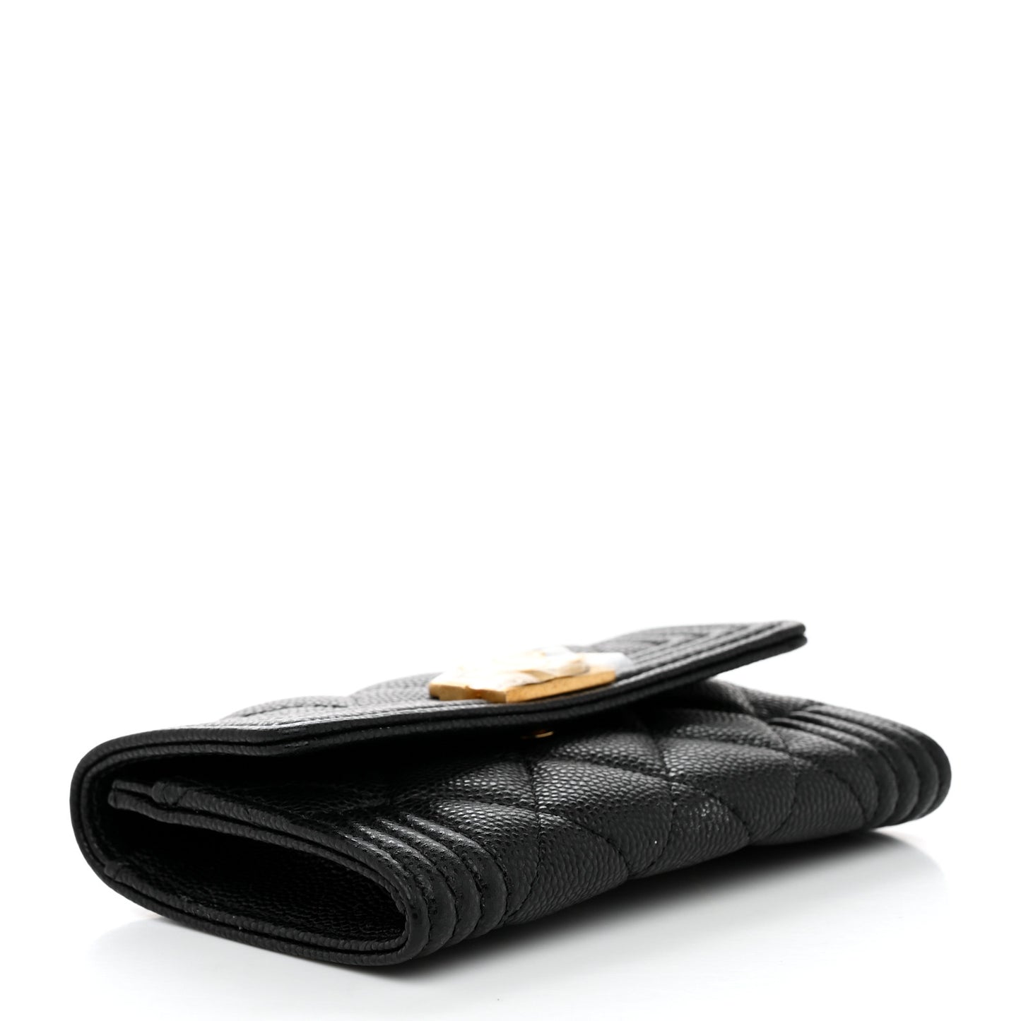 Caviar Quilted Boy Flap Card Holder Black