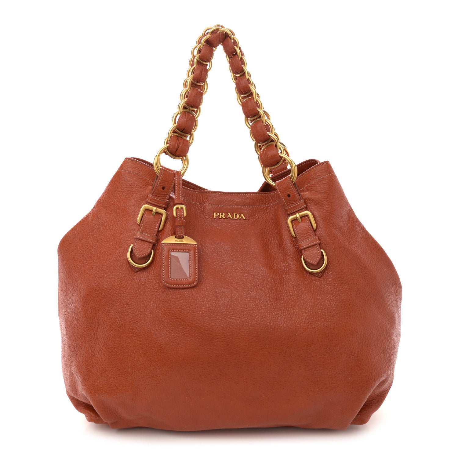 Prada Cervo Lux Chain Shoulder Bag Orange 1 of 13