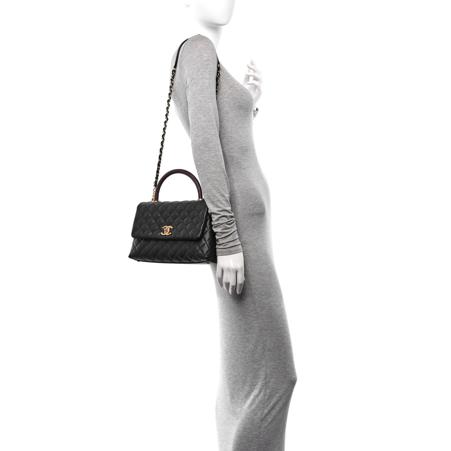Chanel Caviar Lizard Embossed Quilted Small Coco Handle Flap Black 2 of 12