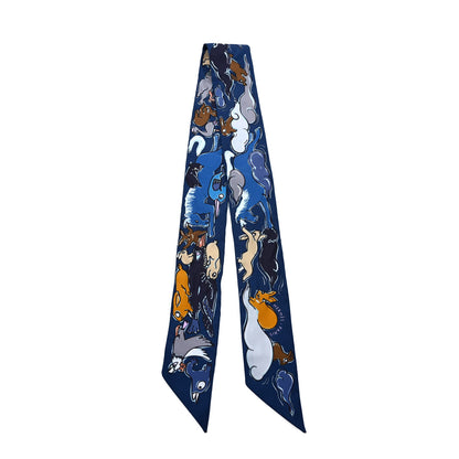 Hermes Silk Mille Et Un Lapins Twilly Marine Cobalt Miel 2 of 4