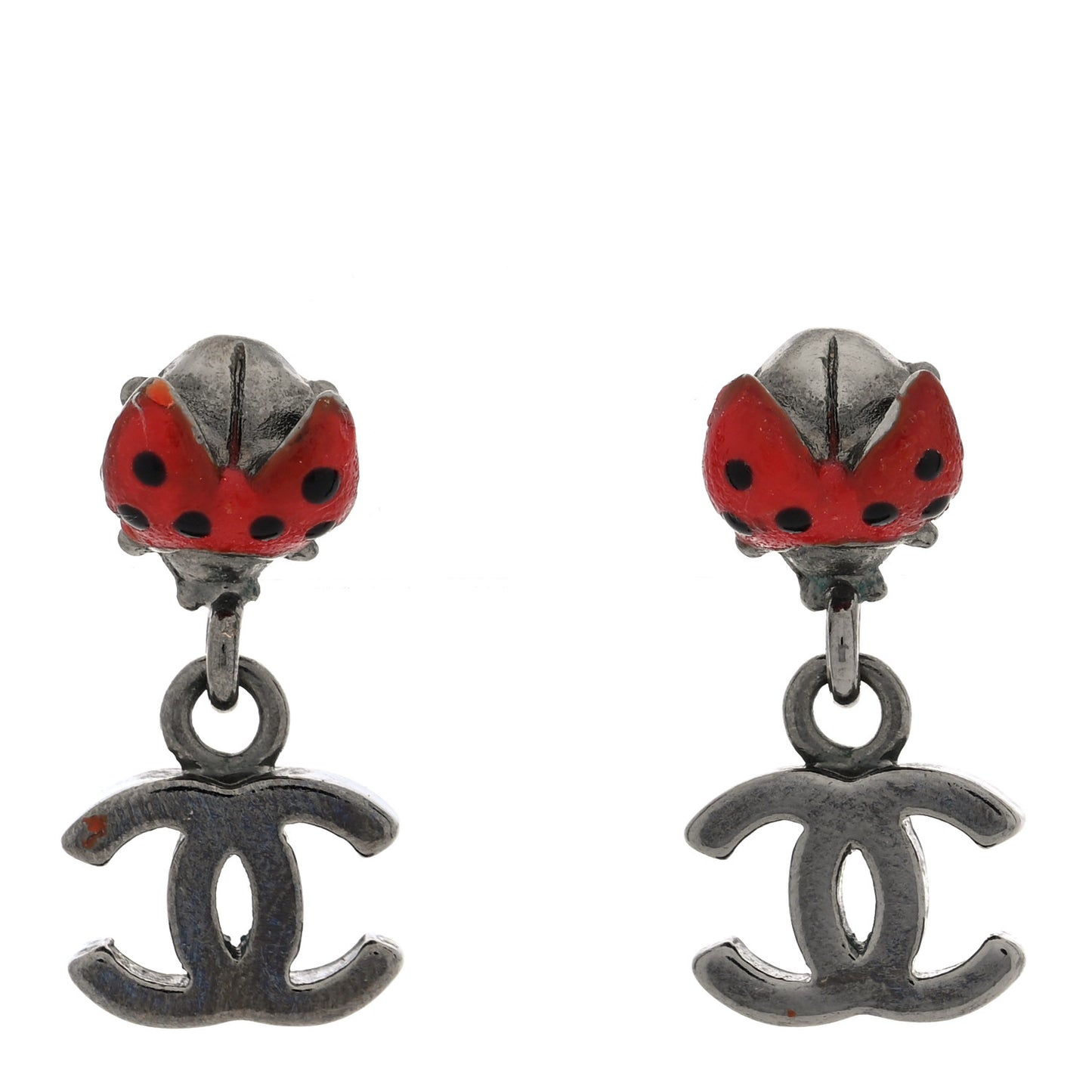 Enamel CC Ladybug Drop Earrings Red