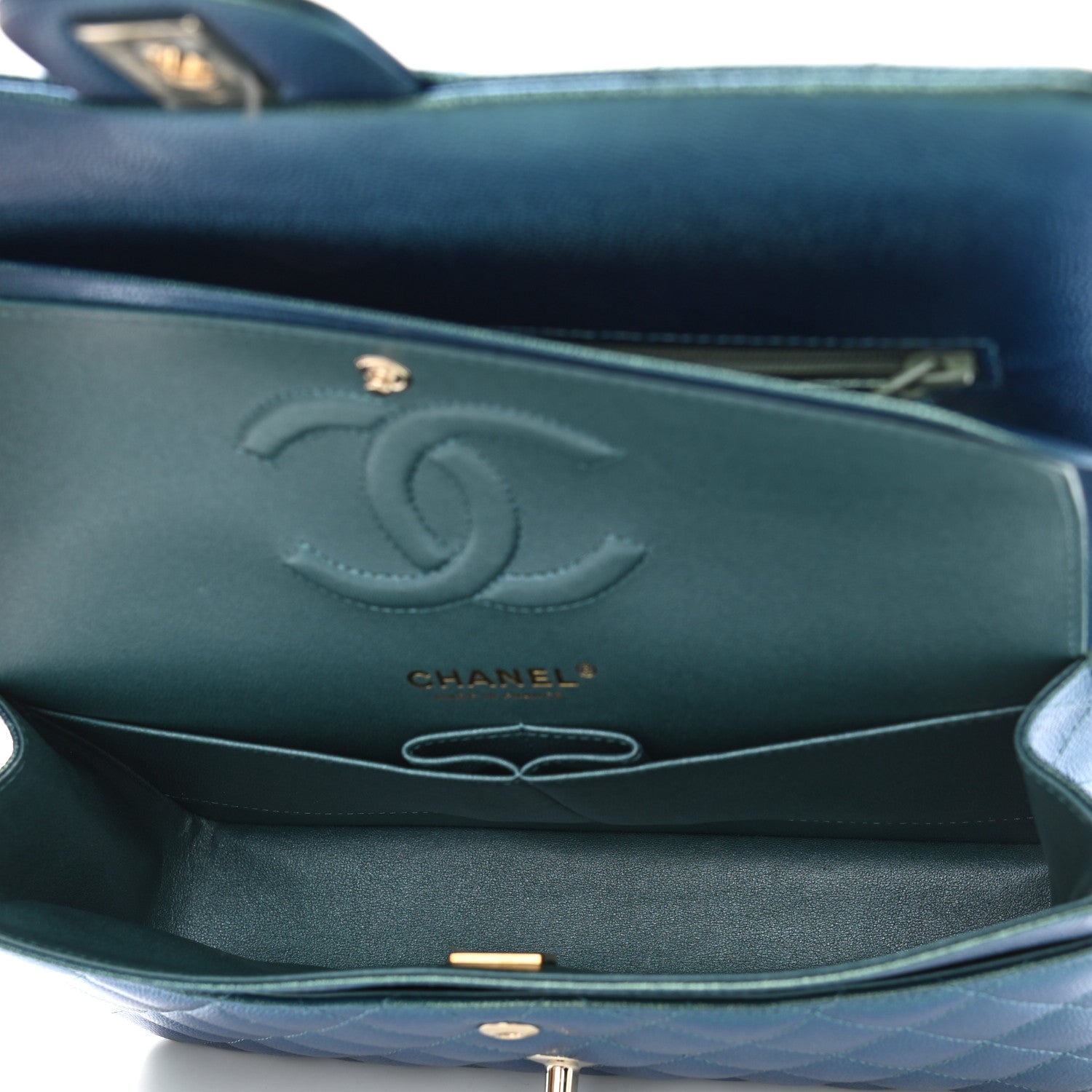 Chanel Iridescent Caviar Quilted Medium Double Flap Green 5 of 9