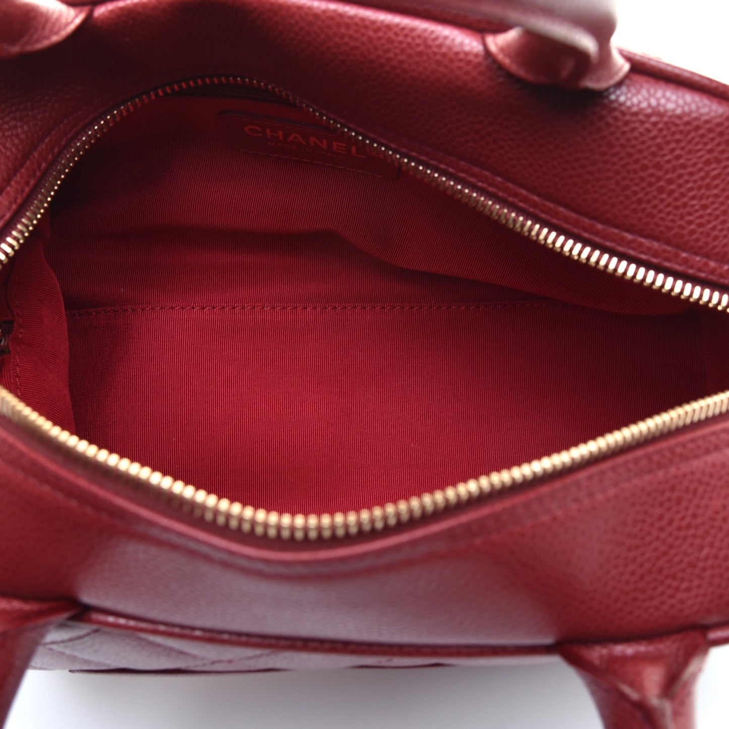Caviar Quilted Small Bowler Dark Red