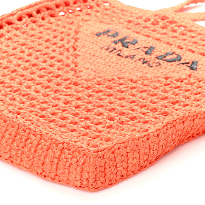 Prada Yarn Raffia Effect Crochet Logo Embroidered Tote Bag Arancio 9 of 9