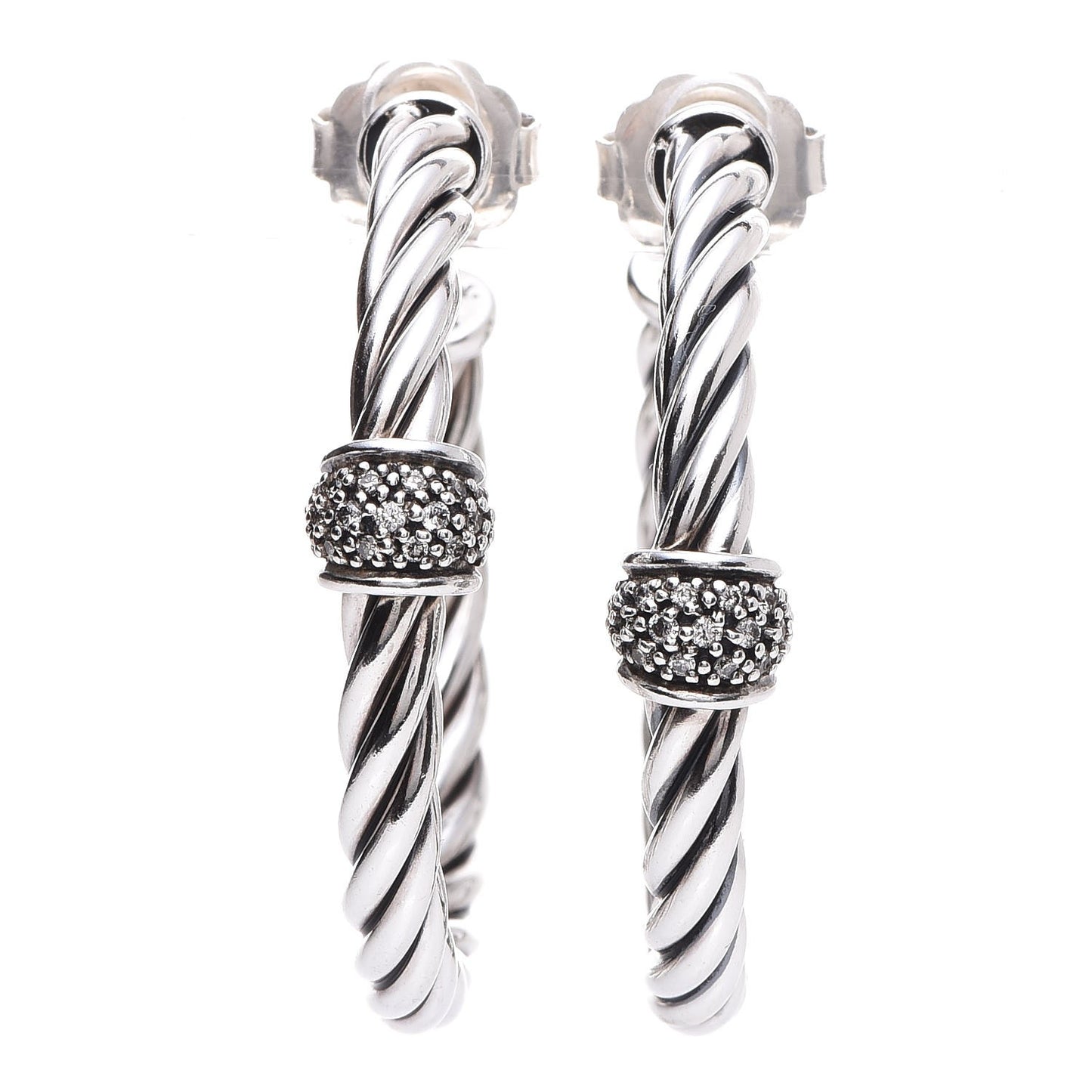 Sterling Silver Diamond Cable Classics Hoop Earrings