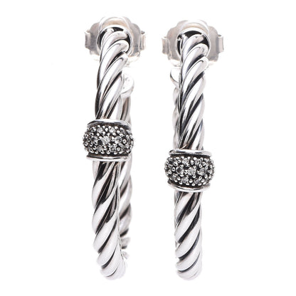 David Yurman Sterling Silver Diamond Cable Classics Hoop Earrings 1 of 5