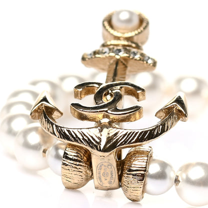Chanel Pearl Crystal Chanel Anchor CC Hoop Earrings Gold 4 of 4