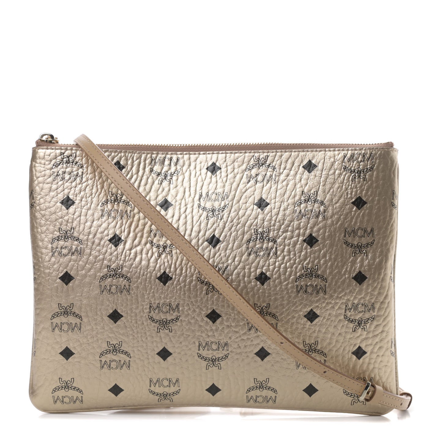 Metallic Visetos Medium Crossbody Pouch Berline Gold