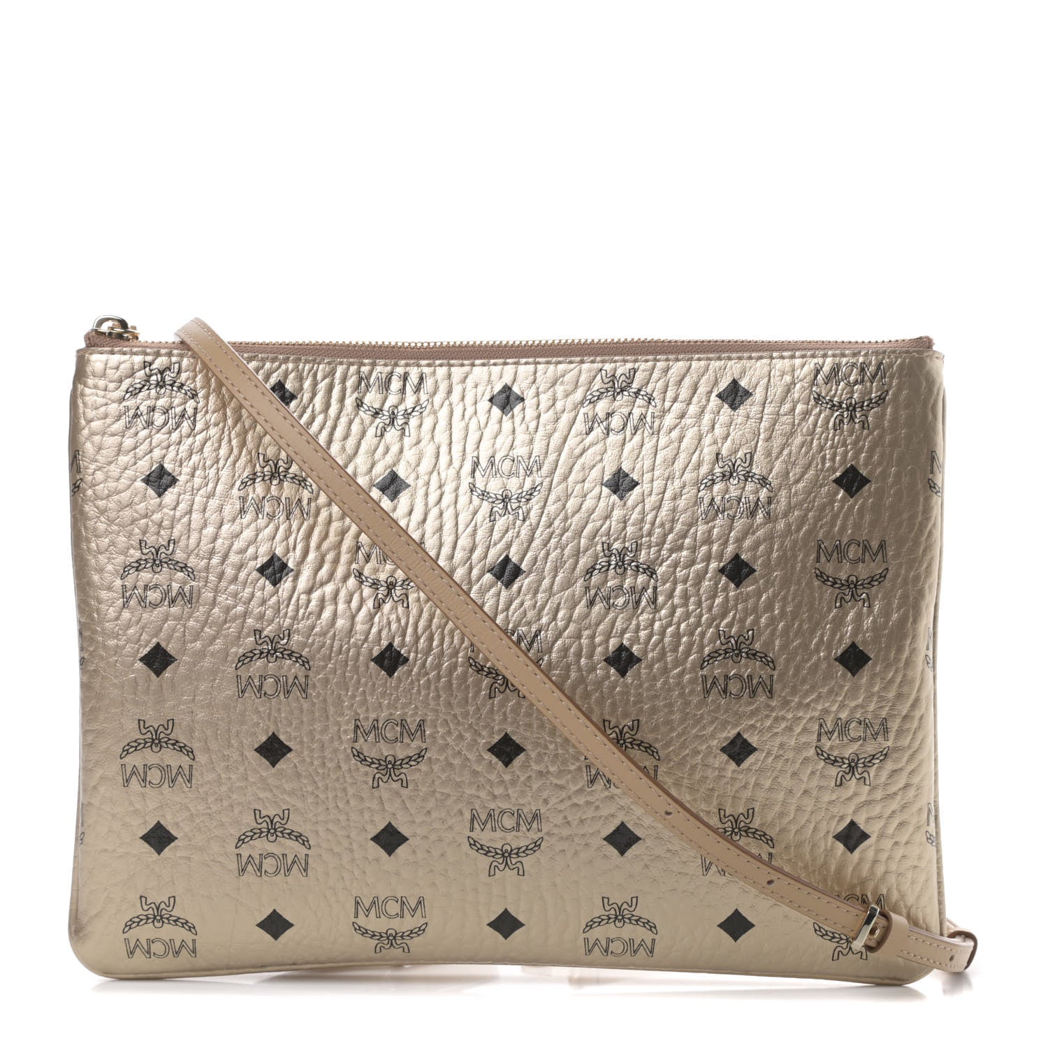 MCM Metallic Visetos Medium Crossbody Pouch Berline Gold 1 of 11