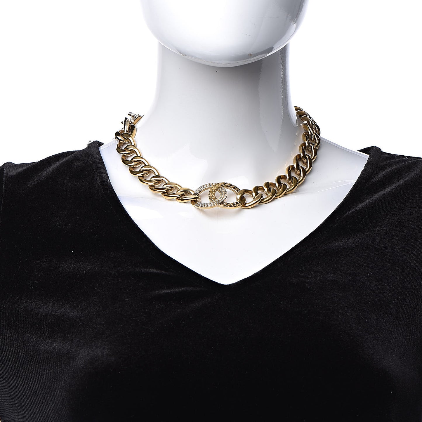 Crystal Chain Link CC Choker Necklace Gold