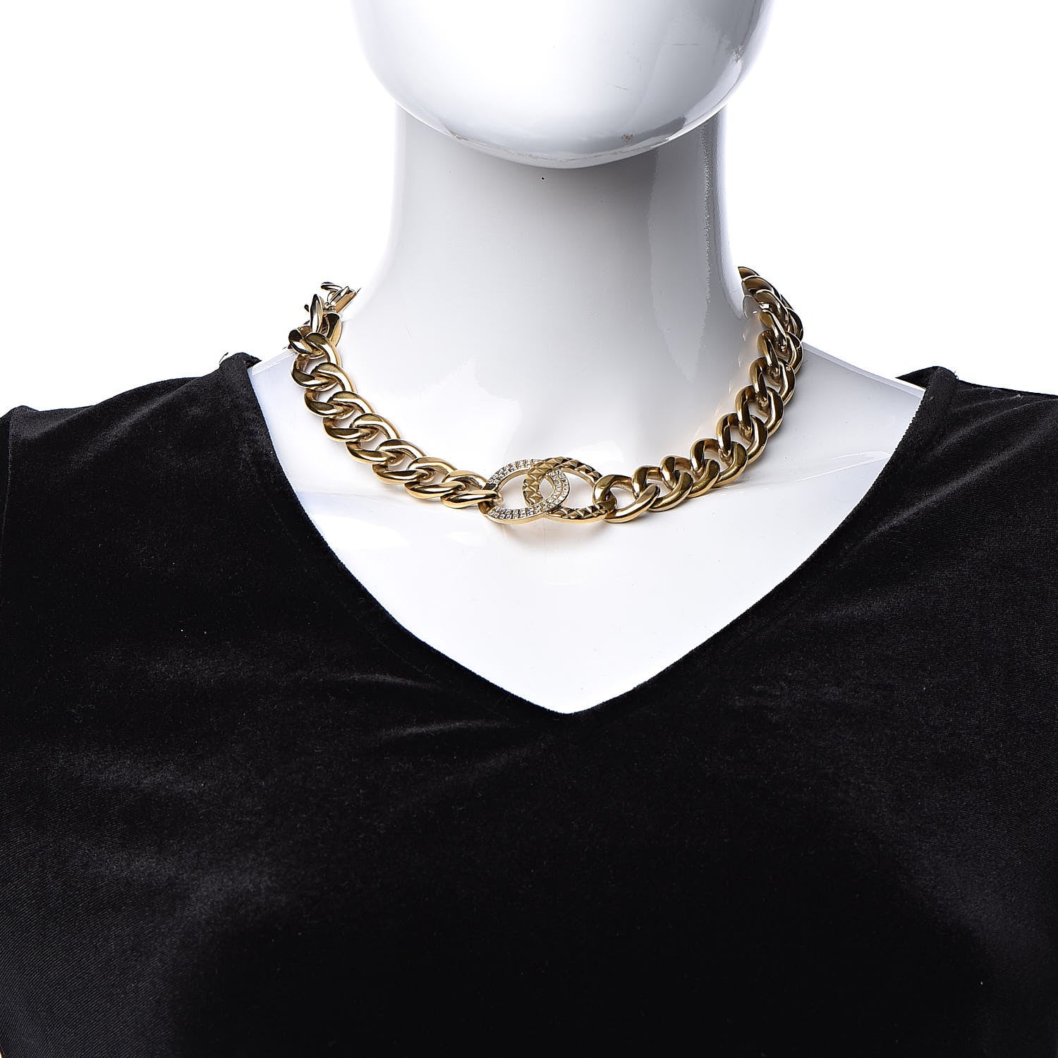 Chanel Crystal Chain Link CC Choker Necklace Gold 2 of 5