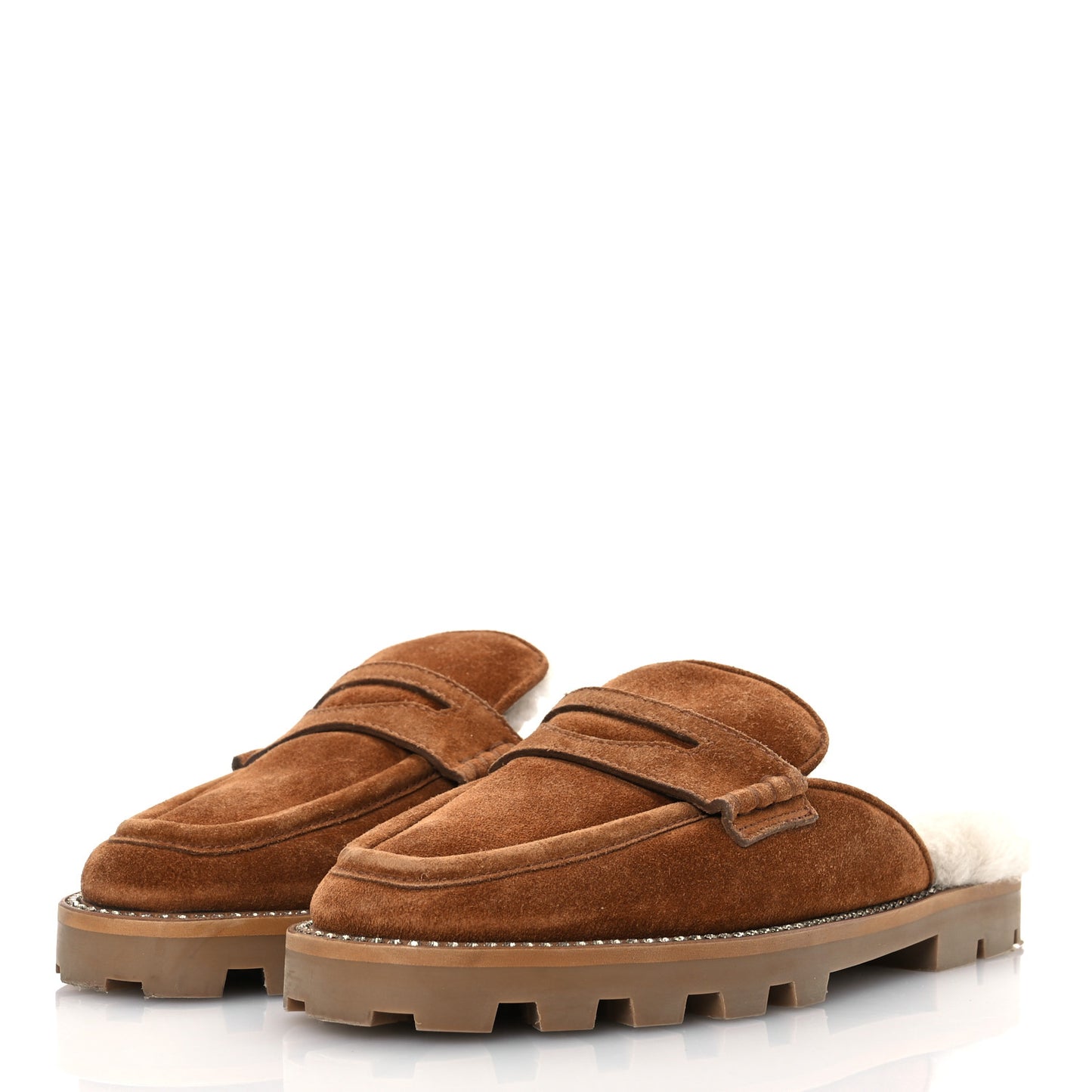 Suede Shearling Ronnie Flat Mules 38 Tan Natural