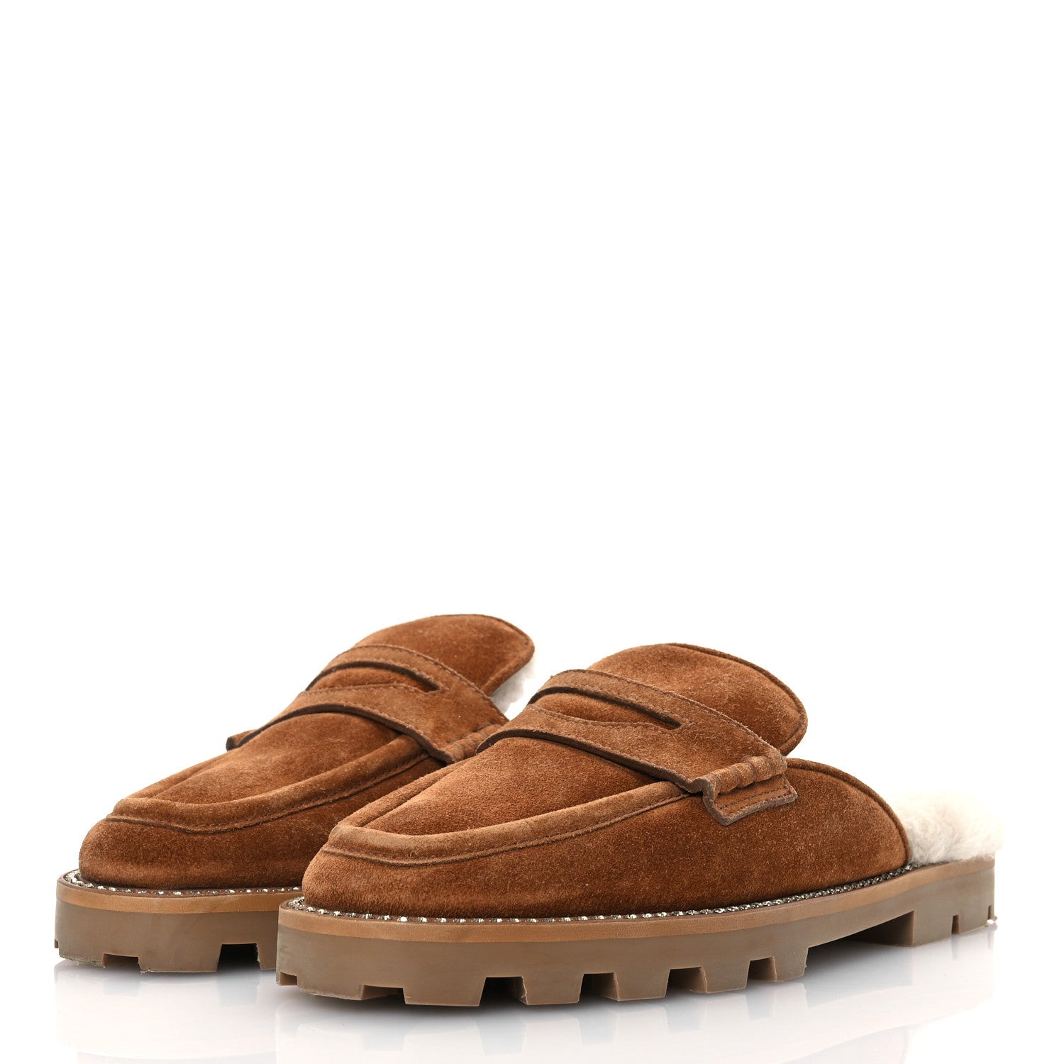 Jimmy Choo Suede Shearling Ronnie Flat Mules 38 Tan Natural 4 of 12