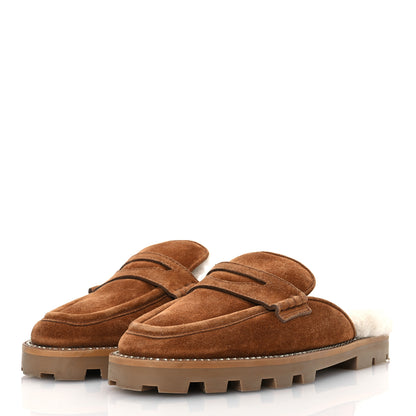 Jimmy Choo Suede Shearling Ronnie Flat Mules 38 Tan Natural 4 of 12