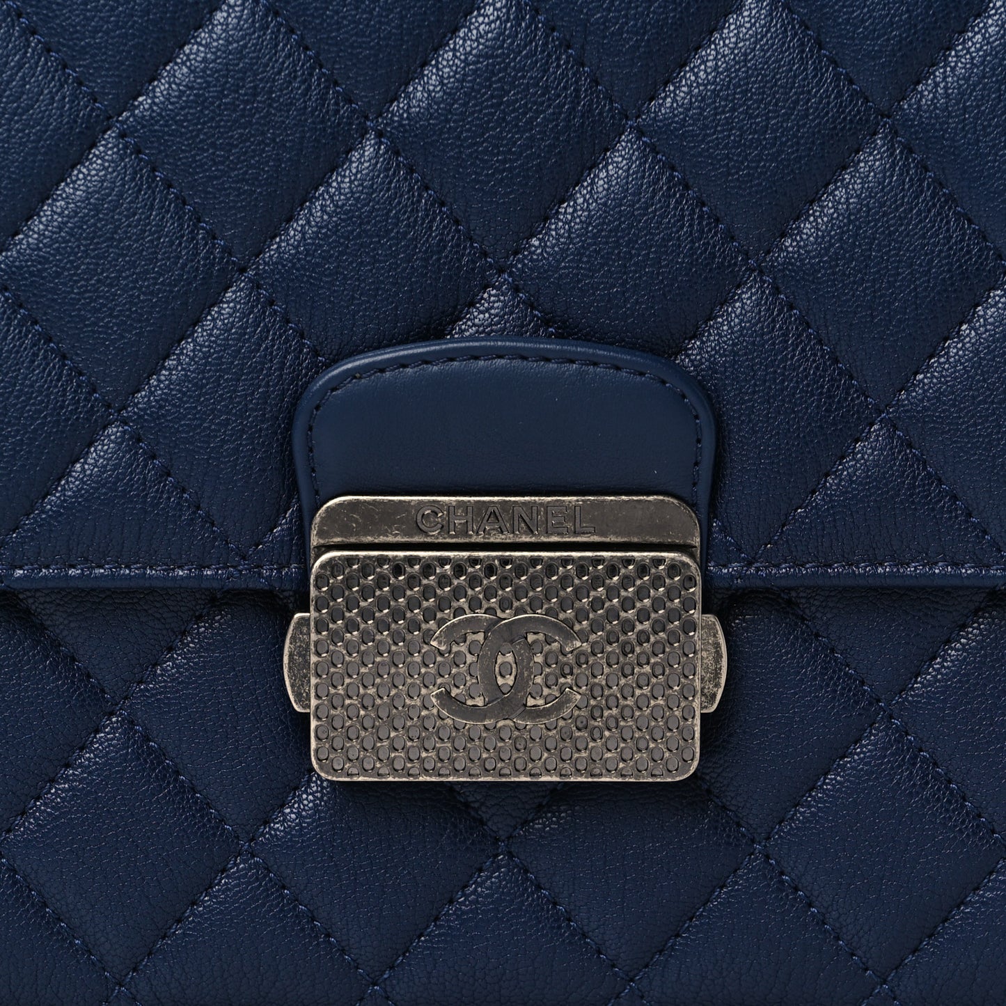 Goatskin Quilted Small CC University Top Handle Flap Blue
