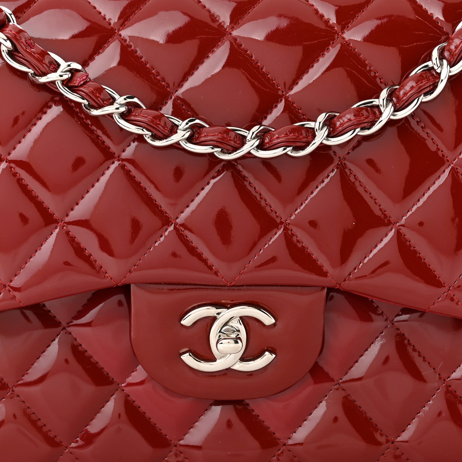 Chanel Patent Calfskin Quilted Jumbo Double Flap Red 8 of 14