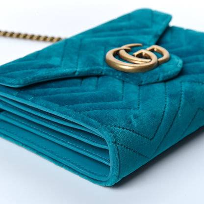 Gucci Velvet Matelasse GG Marmont Chain Wallet Pavone Cyan 8 of 9