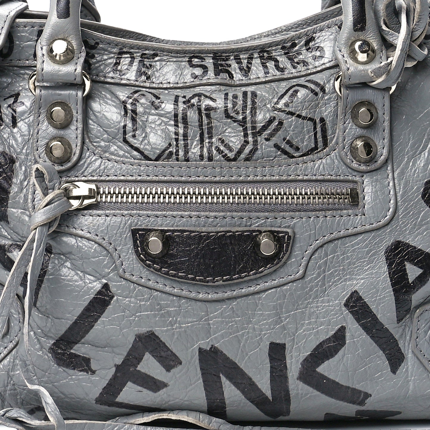 Agneau Arena Graffiti All Over Classic Silver Hardware S City Balenciaga Grey Black