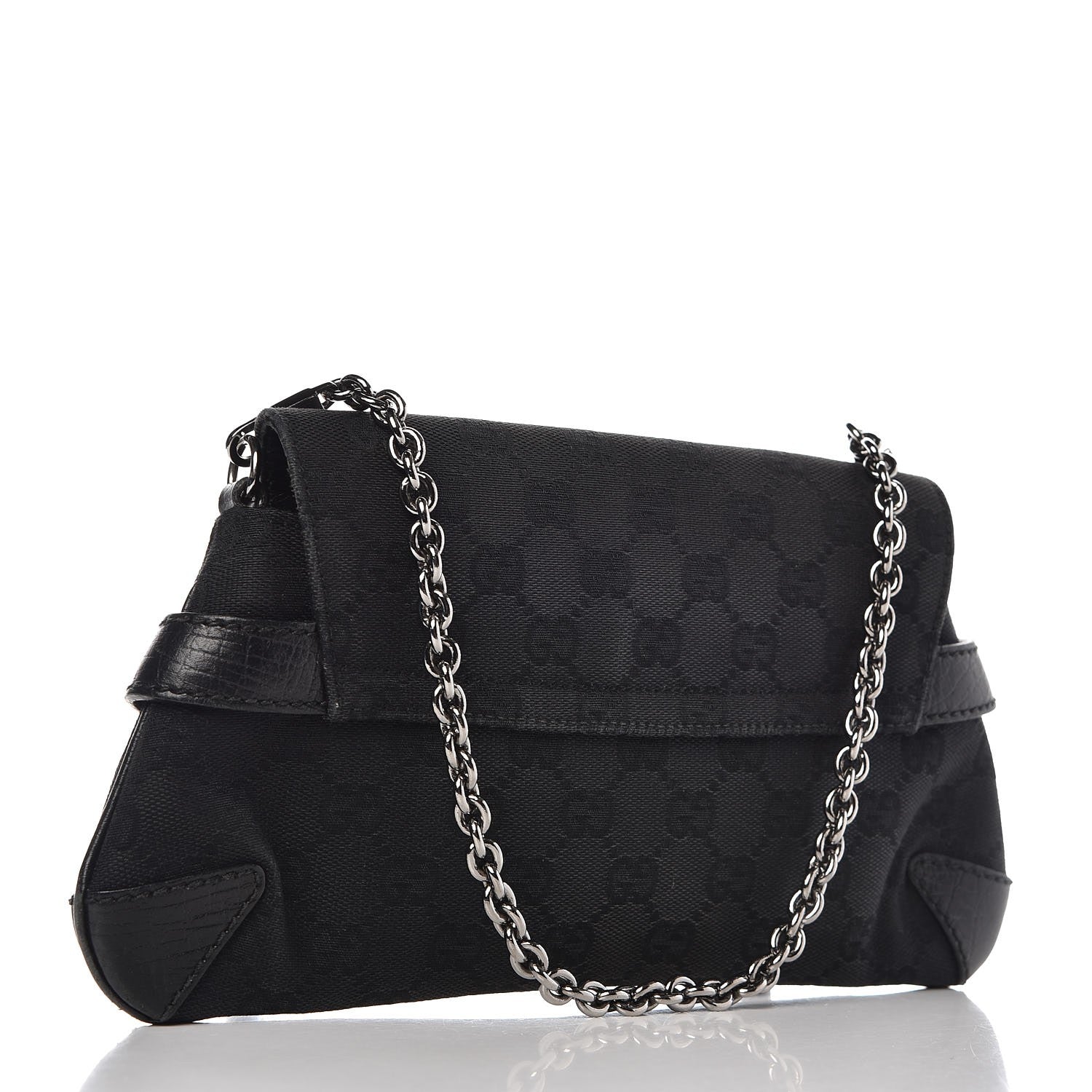 Gucci Monogram Horsebit Chain Clutch Black 3 of 13