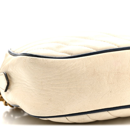 Gucci Vintage Effect Calfskin Matelasse Diagonal Small Torchon GG Marmont Chain Shoulder Bag Mystic White Blue Agata 10 of 21