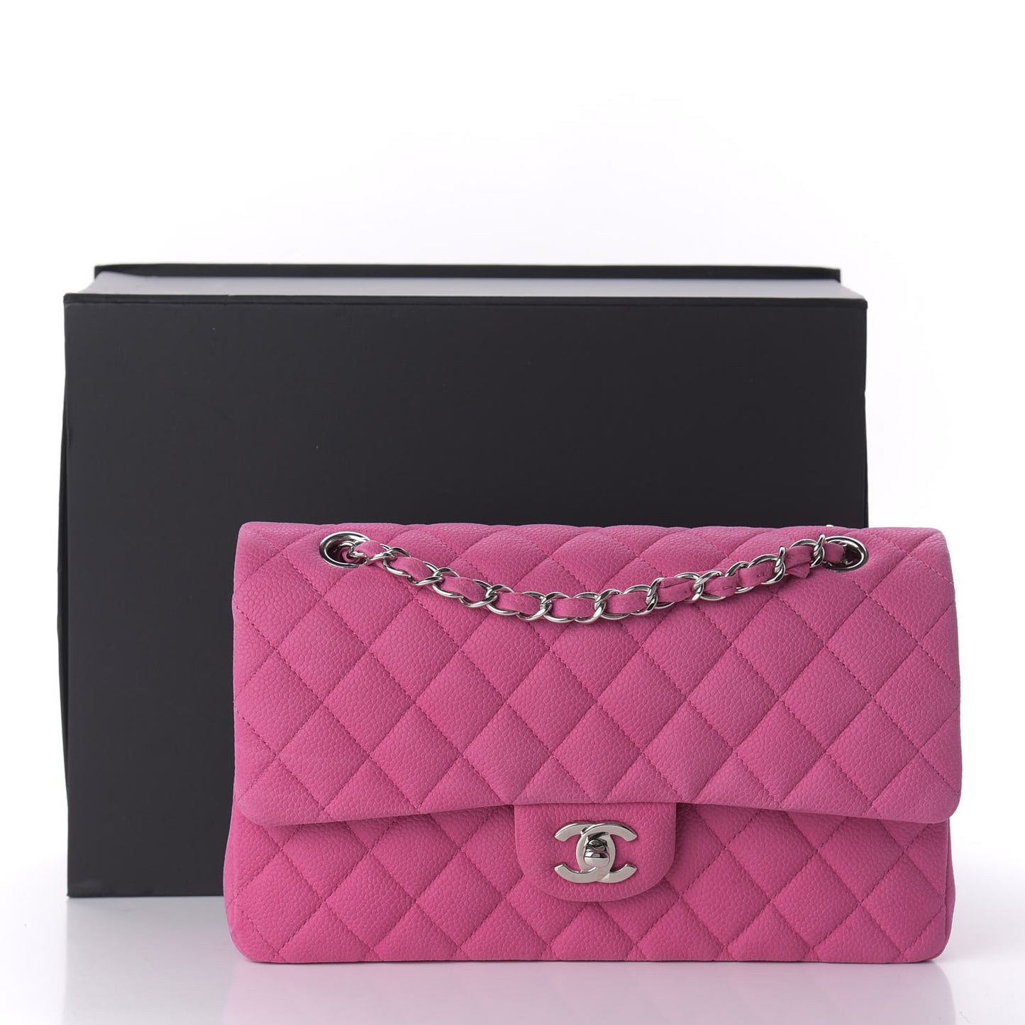 Iridescent Caviar Quilted Medium Double Flap Pink