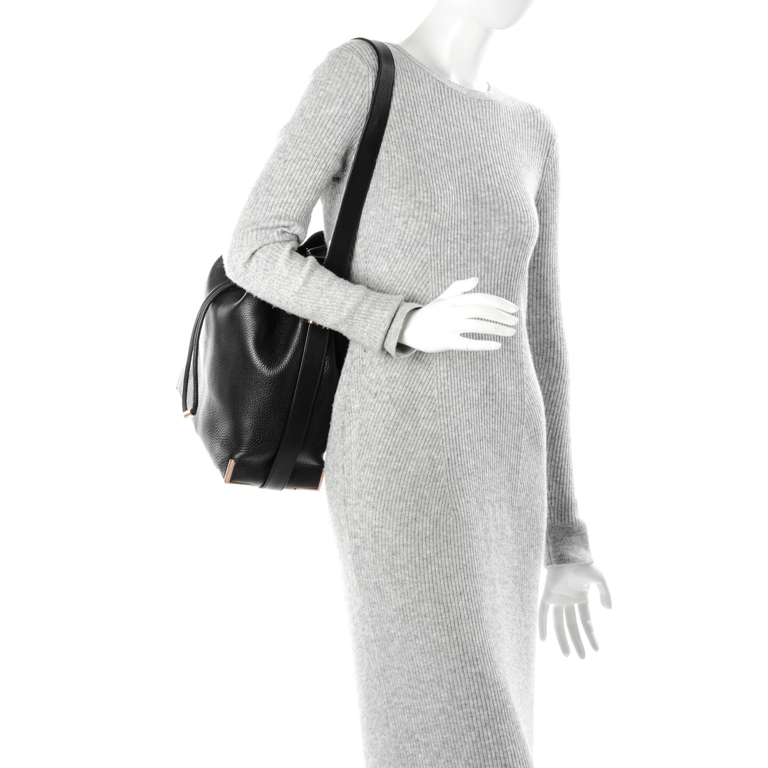 Alexander Wang Pebbled Calfskin Prisma Drawstring Hobo Black Rose Gold Hardware 2 of 9