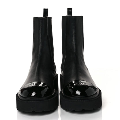 Chanel Crumpled Calfskin Patent Cap Toe Short Boots 39.5 Black 2 of 9