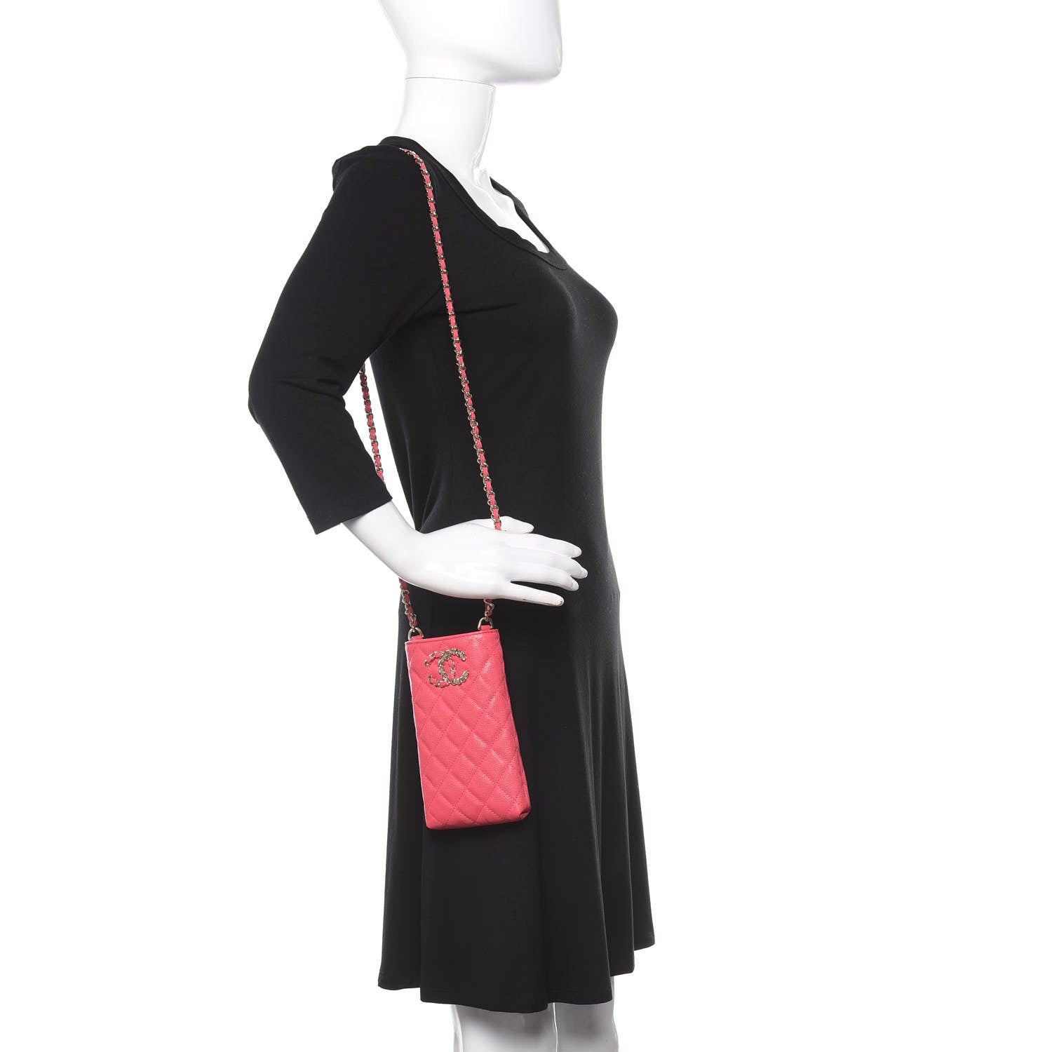 Chanel Caviar Quilted French New Wave Phone Holder With Chain Pink 2 of 10