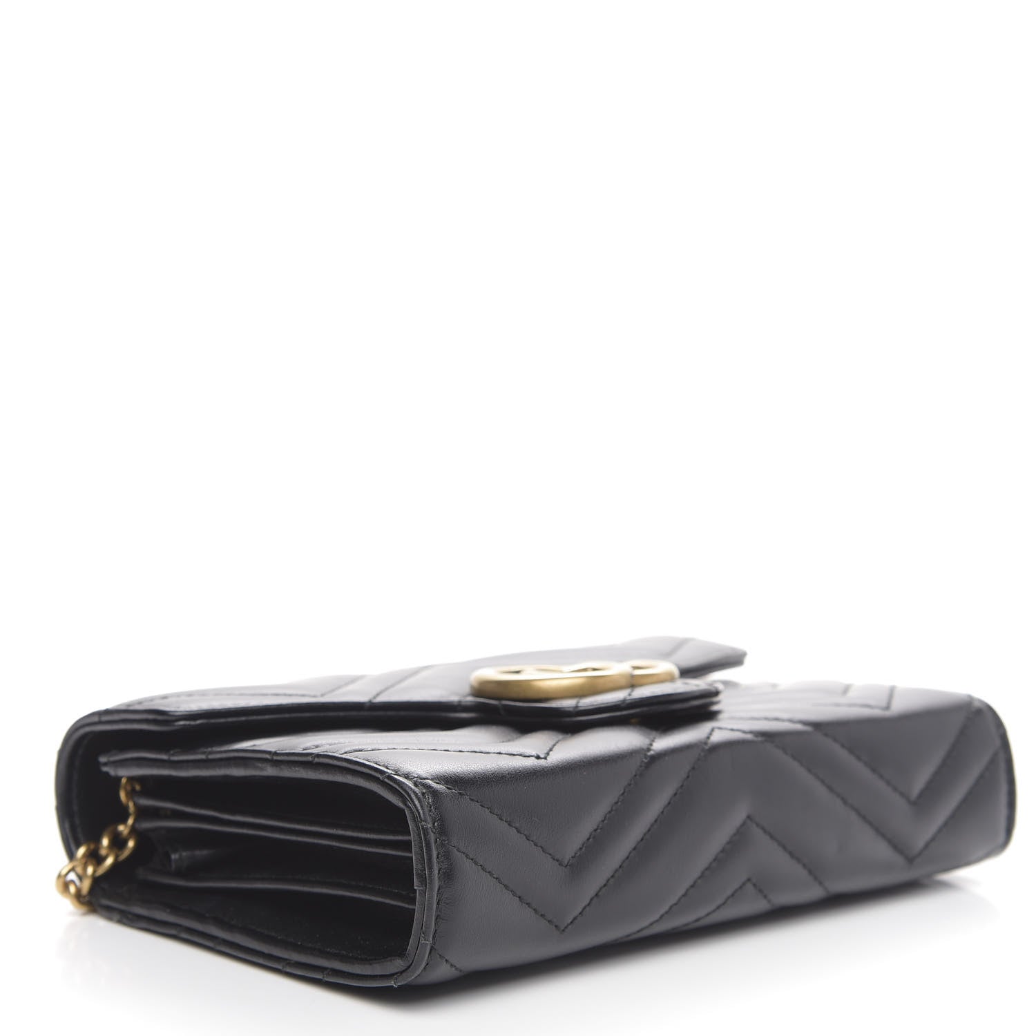 Gucci Calfskin Matelasse GG Marmont Chain Wallet Black 4 of 13