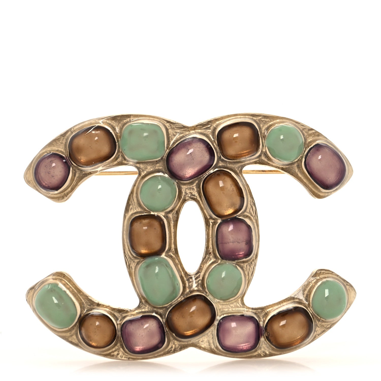Chanel Gripoix Poured Glass CC Brooch Gold Multicolor 1 of 4
