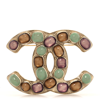 Chanel Gripoix Poured Glass CC Brooch Gold Multicolor 1 of 4