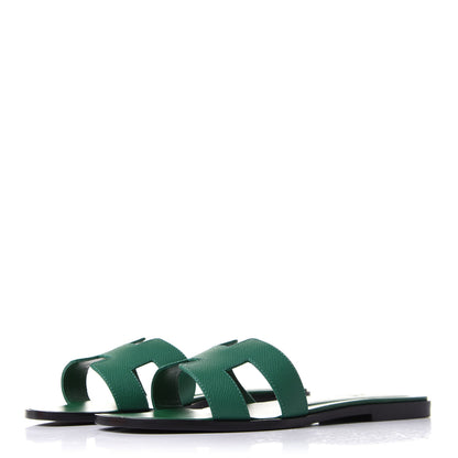 Hermes Epsom Oran Sandals 40.5 Vert Emeraude 3 of 9