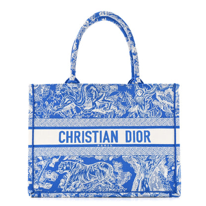 Christian Dior Canvas Embroidered Medium Dioriviera Toile De Jouy Book Tote Fluorescent Blue 1 of 12