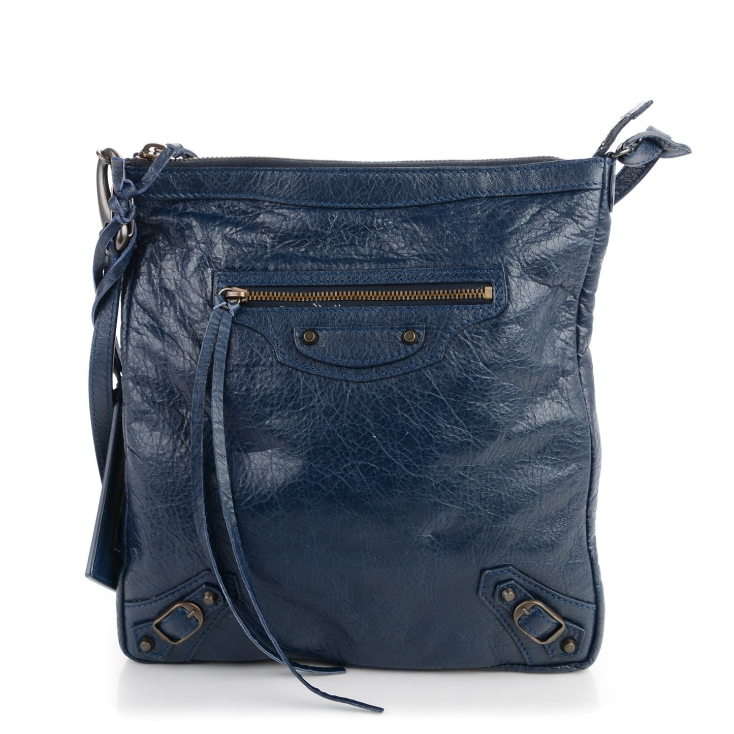 Agneau Classic Hardware Flat Crossbody Bleu Obscur