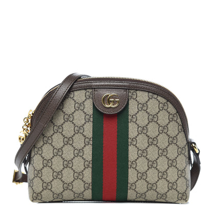 Gucci GG Supreme Monogram Textured Dollar Calfskin Web Small Ophidia Dome Shoulder Bag Beige Ebony New Acero 1 of 11
